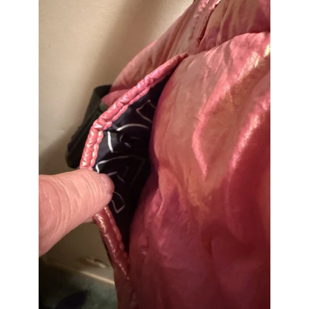 Justice Shiny Pink Quilted Tote with Black & Silver Straps EUC